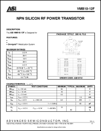 VMB10-12F datasheet: NPN silicon RF power transistor VMB10-12F