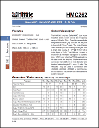 HMC262 datasheet: Low noise amplifier 15 - 24 GHz HMC262
