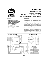 STK10C68-5C35M datasheet: CMOS nvSRAM high performance 8K x 8 nonvolatile static RAM STK10C68-5C35M