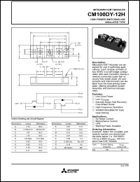 CM100DY-12H datasheet: 100 Amp IGBT module for high power switching use insulated type CM100DY-12H