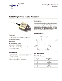 R2560A023 datasheet: High-power 12 GHz photodiode. Connector FC/SPC. Pigtail SMF-28(1m min). R2560A023