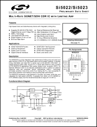 Si5022-BM datasheet: Multi-rate SONET/SDH CDR IC with limiting amp. Voltage 2.5V. Si5022-BM