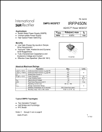 IRFP450N datasheet: HEXFET power MOSFET. VDSS = 500 V, RDS(on) = 0.37 Ohm, ID = 14 A IRFP450N