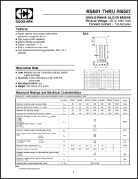 RS501 datasheet: 50 V, 5 A, Single-phase silicon bridge RS501