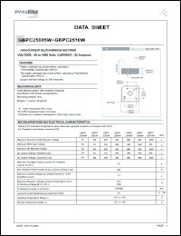 GBPC2506W datasheet: High current silicon bridge rectifier. Max recurrent peak reverse voltage 600 V. Max average forward current for resistive load at Tc=55degC 25 A. GBPC2506W