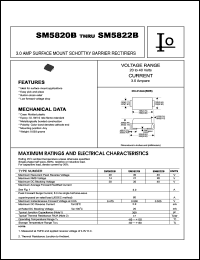 SM5820B datasheet: Surface mount schottky barrier rectifier. Maximum recurrent peak reverse voltage 20 V. Maximum average forward rectified current 3.0 A. SM5820B