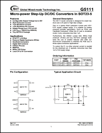 G5111T11 datasheet: Micro-power step-up DC/DC converter G5111T11