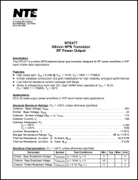 NTE477 datasheet: Silicon NPN transistor. RF power output. NTE477