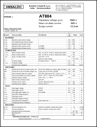 AT804S16 datasheet: 1600 V, 985 A, 12.5 kA phase control thyristor AT804S16