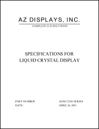 AGM1232G-FLBD-T datasheet: 0.3-7.0V; 13.0mA; dot size:0.40 x 0.45mm; dot pitch:0.44 x 0.49mm; liquid crystal display AGM1232G-FLBD-T