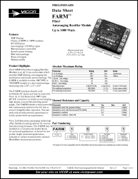 FARM1C11 datasheet: 500/750W; inputV:90-132V; outputV:250-370V; 30A; FARM: filter/autoranging rectifier module FARM1C11