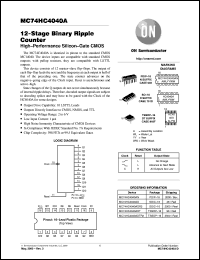MC74HC4040ADR2 datasheet: 12-Stage Binary Ripple Counter MC74HC4040ADR2