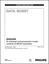BSN20W datasheet: N-channel enhancement mode vertical D-MOS transistor. Drain-source voltage 50 V. Drain current(DC) 80 mA. BSN20W