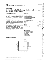 ADC12181CIVT datasheet: 12-Bit, 10 MHz Self-Calibrating, Pipelined A/D Converter with Internal Sample & Hold ADC12181CIVT