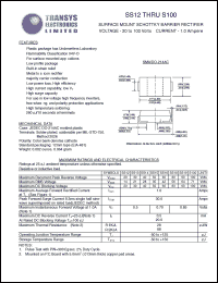 SS100 datasheet: 100 V, 1 A, surface mount schottky barrier rectifier SS100