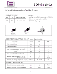 SDP55N02 datasheet: 20V; 55A; 75W; N-channel enchanced mode field effect transistor SDP55N02