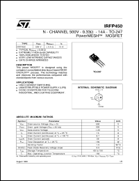 IRFP450 datasheet: N-CHANNEL 500V - 0.33 OMH - 14A - TO-247 MESH OVERLAY MOSFET IRFP450