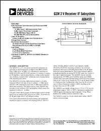 AD6459 datasheet: GSM 3V Receiver IF Subsystem for operation at input frequencies as high as 500 MHz and IFs from 5 MHz up to 50 MHz AD6459